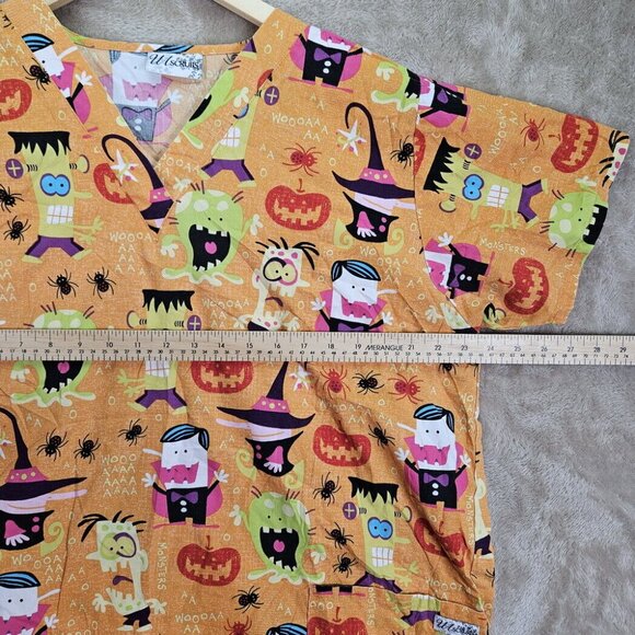 UA Scrubs Halloween Scrubs Frankenstein Vampire Pumpkin Womens XL Orange Pockets - Picture 3 of 10